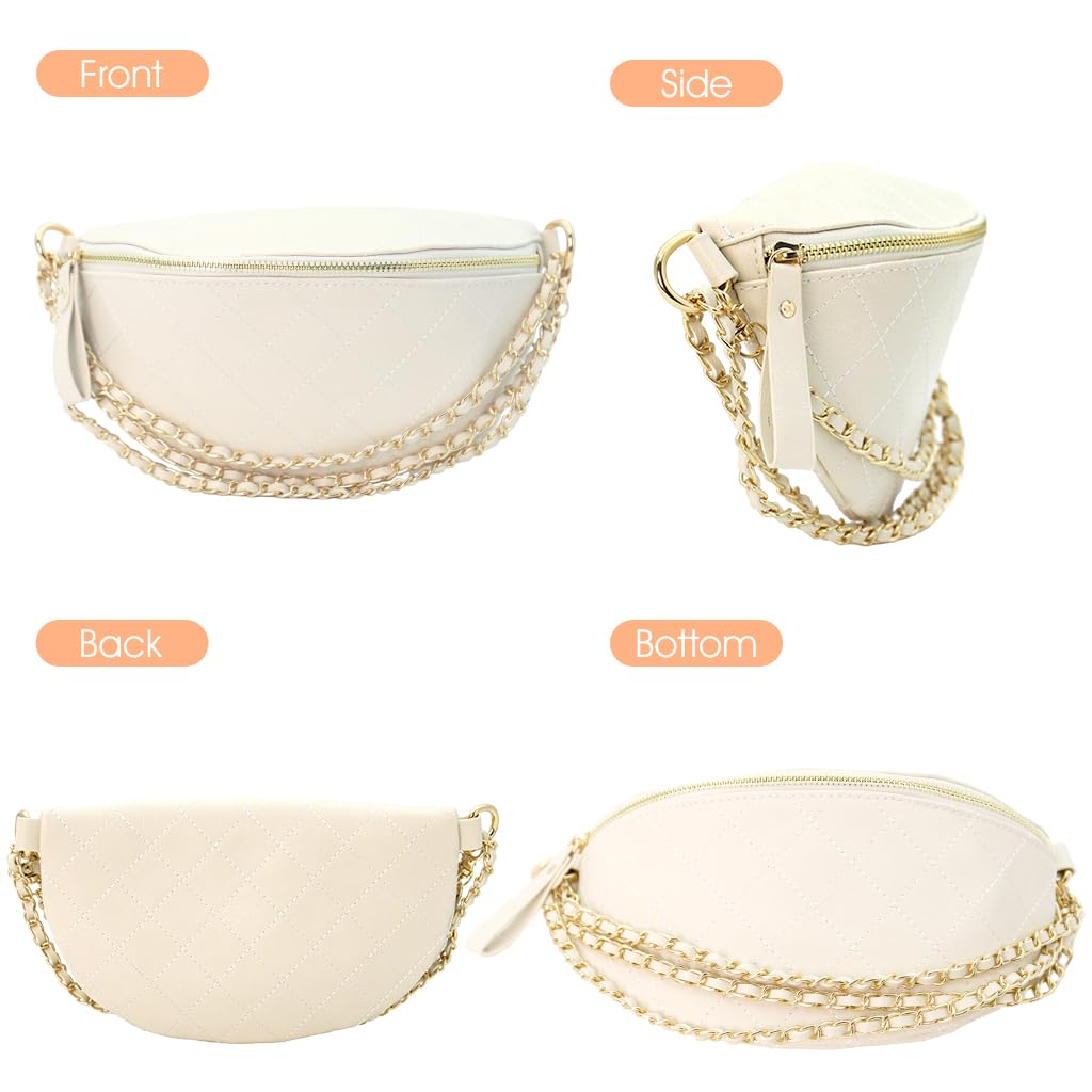 PALAY Women Sling Bag Fashion PU Shoulder Bag for Women Chain Bag Wide Shoulder Strap Crossbody Bag Phone Bag Casual Style Women Bag for Daily, White
