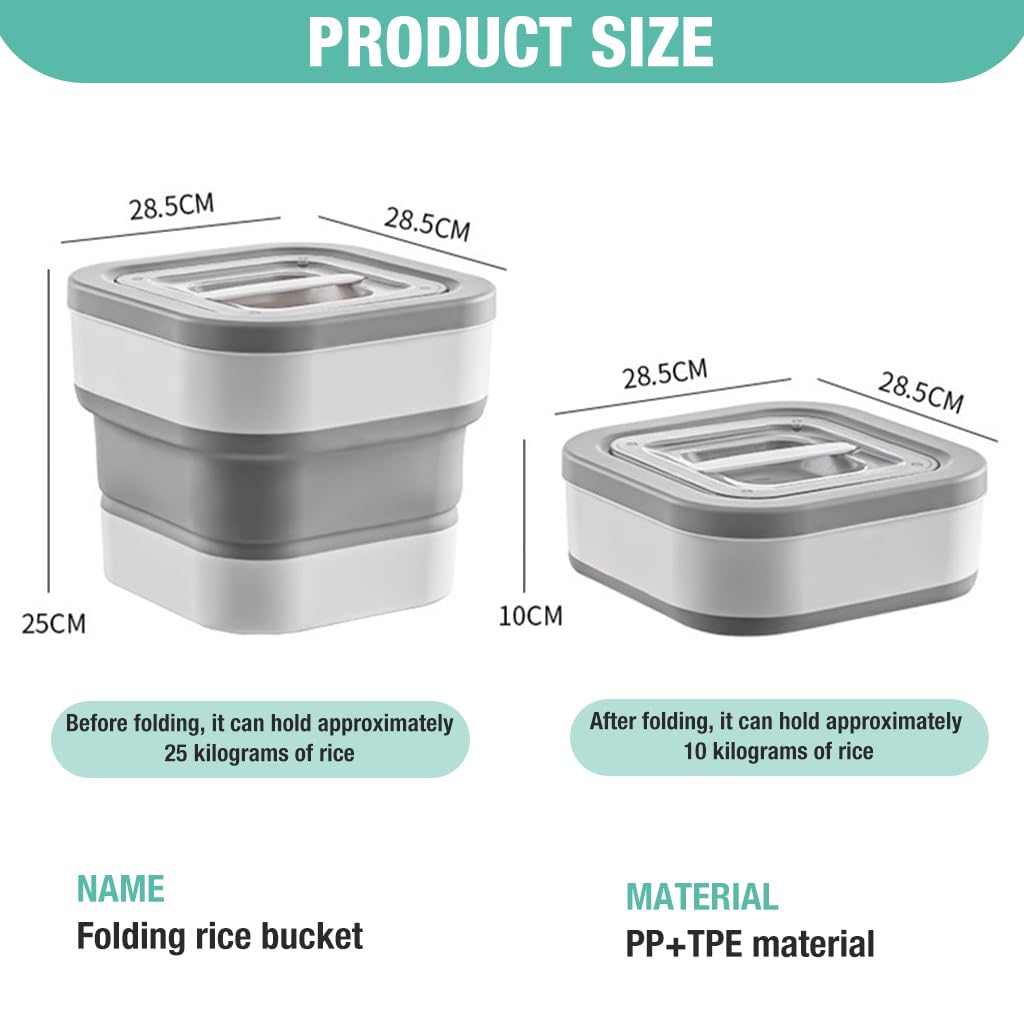 Supvox Collapsible Rice Dispenser with Large Transparent Lid, Large Capacity 11-27lbs Airtight Rice Storage Container, Moisture Proof Kitchen Organiser for Rice, Cereals, Grains and Pet Food