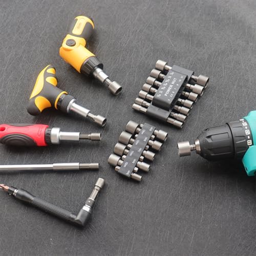 Serplex 23Pcs Power Nuts Driver Drill Bit Tools Set 1/4'' Driver Hex Shank Keys Metric Socket Wrench Screw Impact Driver Bit Set for Power Tools, Electric Drills Screwdrivers Socket Wrench