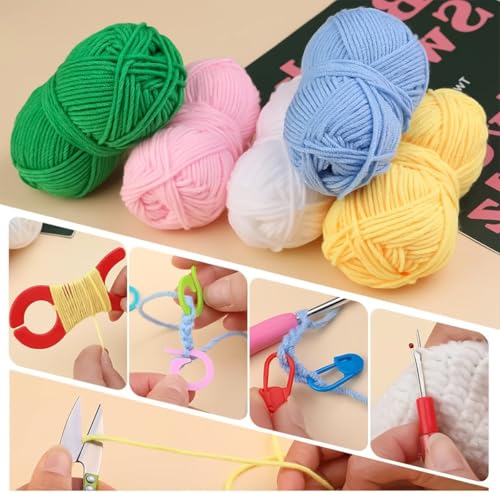 HASTHIP® Crochet Kit for Beginners Adults, Include Yarn, 214PCS Starter Kit for Kids, Ergonomic Hooks Travel Knitting Supplies