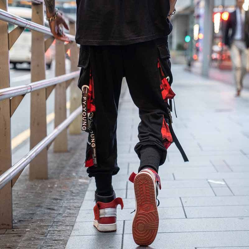 GUSTAVE Cargo Pant for Men Fashion Jogger Pants Track Pants Casual Street Dance Cool Kpop Drawstring Trousers Sweatpants with Pockets (Size L, Black)