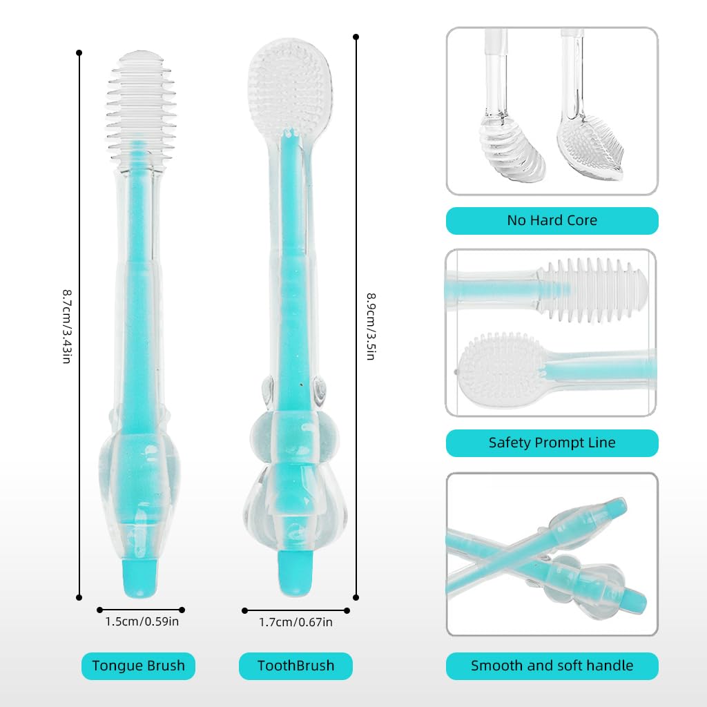 SNOWIE SOFT Baby Oral Cleaning Brush 2Pcs Baby Toothbrush Tongue Brush BPA Free Soft Silicone Bristle Oral Care Toothbrush for Baby 6 Month to 24 Months, Blue