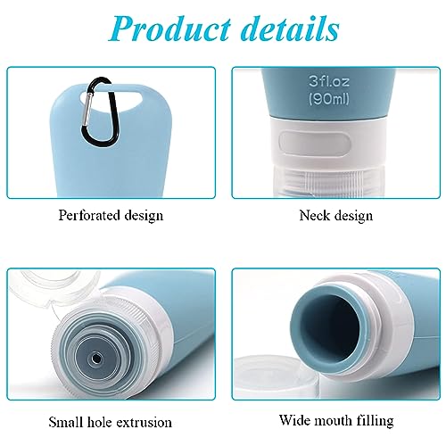 MAYCREATE 3 Pack 90ml Travel Bottles for Toiletries, Refillable Soft Silicone Travel Toiletry Bottle Container Shampoo Bottle Lotion Dispenser Set with Carabiners