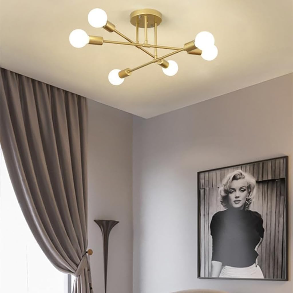 ELEPHANTBOAT Modern Metal Chandelier Light Fixture, 6-Light Modern Flush Mount Ceiling Light for Living Room, Ceiling Light for Bedroom, Dining Room, Office, E27 Light Bubble Not Included