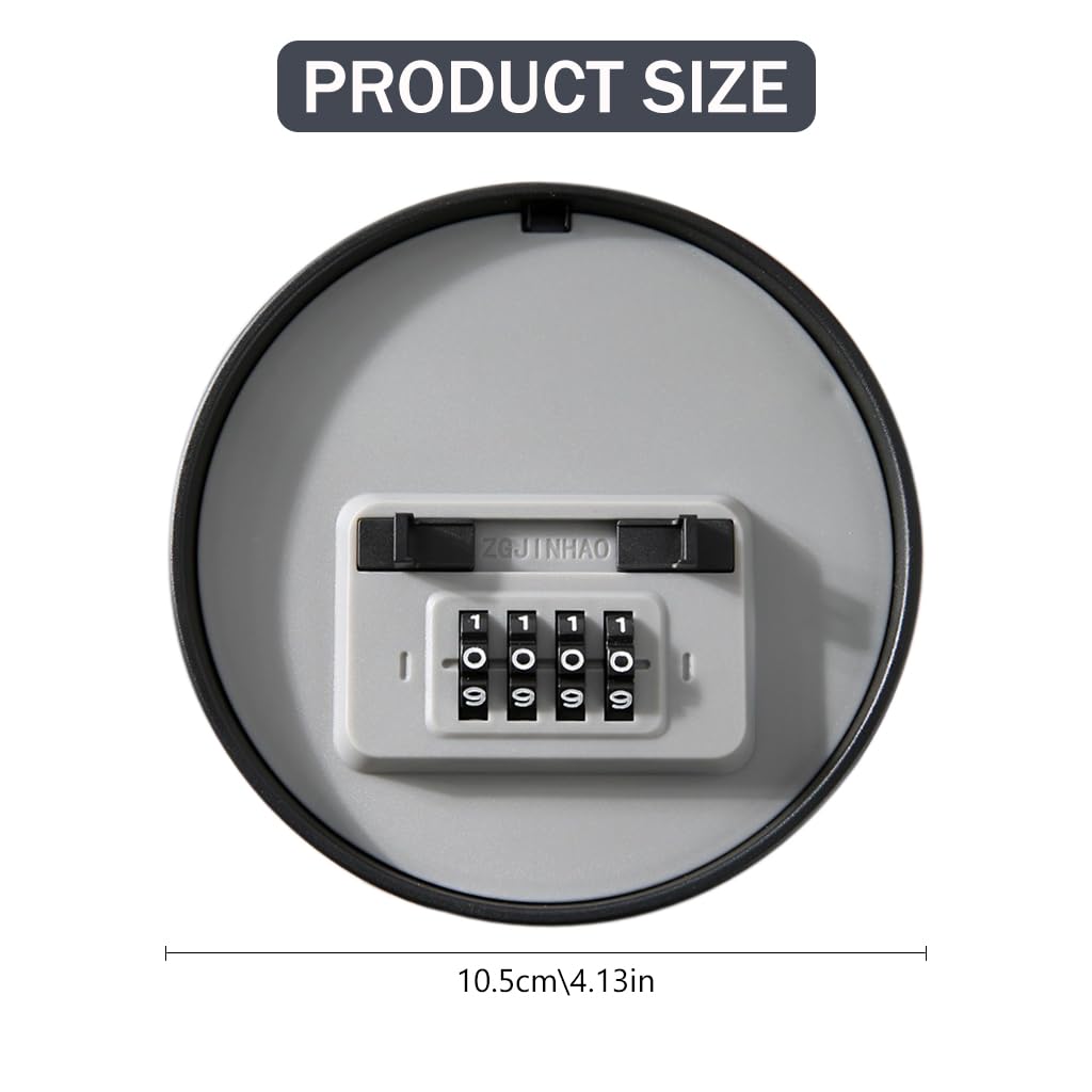 HASTHIP Key Box Safety 4-Digital Combination Lock 4 Inches Round Safe Key Organizer Box with Combination Lock Robust PVC Key Lock Box Wall Mounted Keys Box with Installation Tools