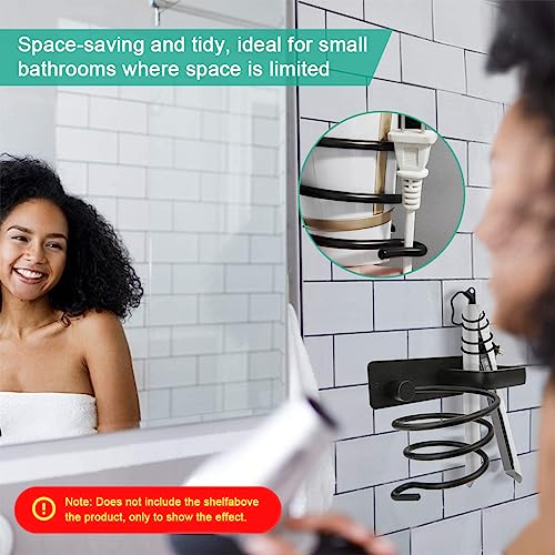 HASTHIP Hair Dryer Stand Hair Dryer Holder for Wall, Self Adhesive Wall Mounted Hair Dryer Rack Nail Free Installation, Hair Dryer Rack & Hair Styling Care Tool Organizer with 4 Hooks, Black