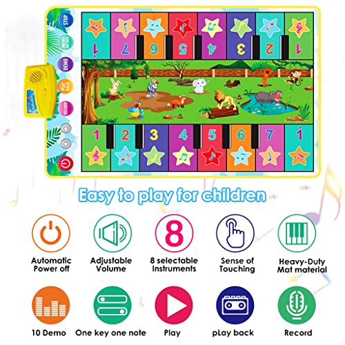 PATPAT Musical Mat for Kids, 36'' x 24'' Dual-Row Keyboard Floor Piano Mat with 16 Keys & 8 Instrument Sounds, Musical Mat Early Educational Toys Gifts for 2/3/4/5/6 Year Old Boys Girls