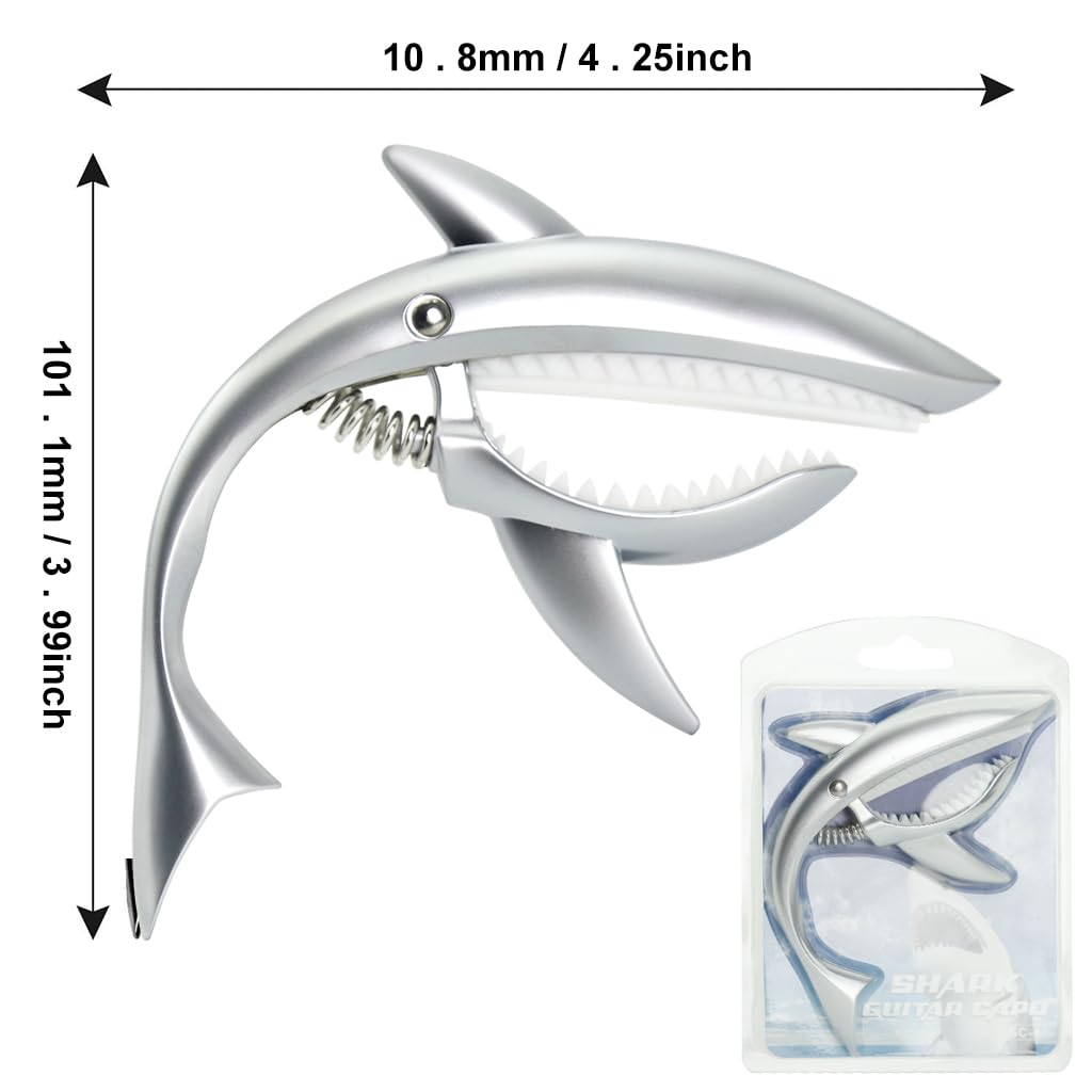ZORBES Guitar Capo, Zinc Alloy Capo for Acoustic Guitar, Spring Loaded Capo for Electric Guitar Ukulele Creative Shark Guitar Capo, Silver