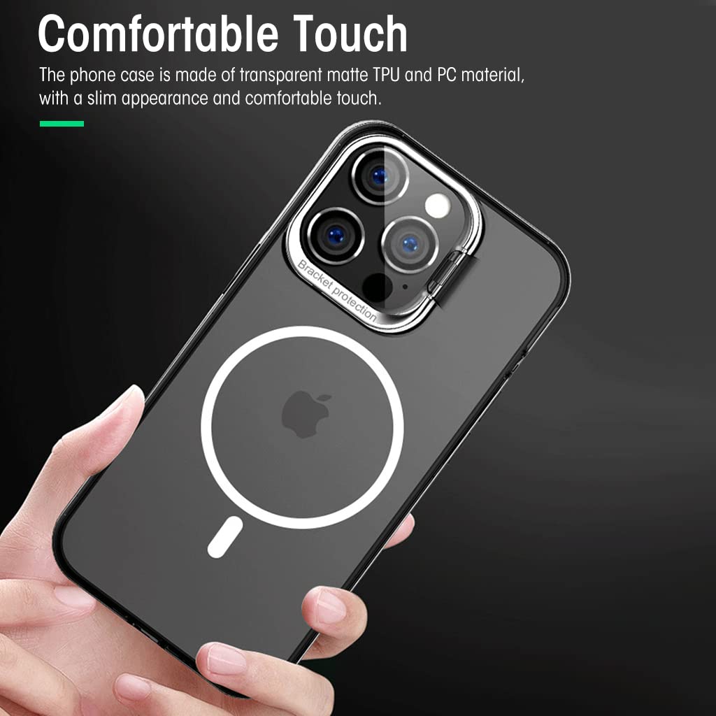 ZORBES Phone Case for iPhone 14 Pro, Compatible with MagSafe, TPU Phone Case with 2 in 1 Camera Protective Bracket/Phone Holder, Anti-Scratch Protective Phone Case for iPhone 14 Pro Black