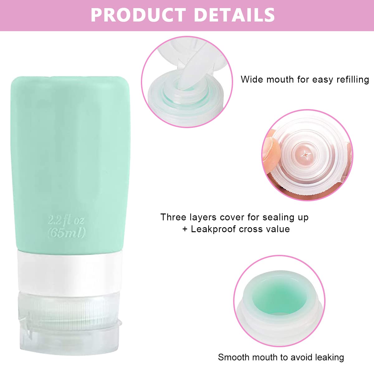 MAYCREATE Set of 14 Travel Bottles for Toiletries, Leak Proof Silicone Squeezable Container Spray Bottle for Shampoo, Gel, Cream Jars, Lotion Dispenser -with Applicator, Funnel, Clean Brush Set