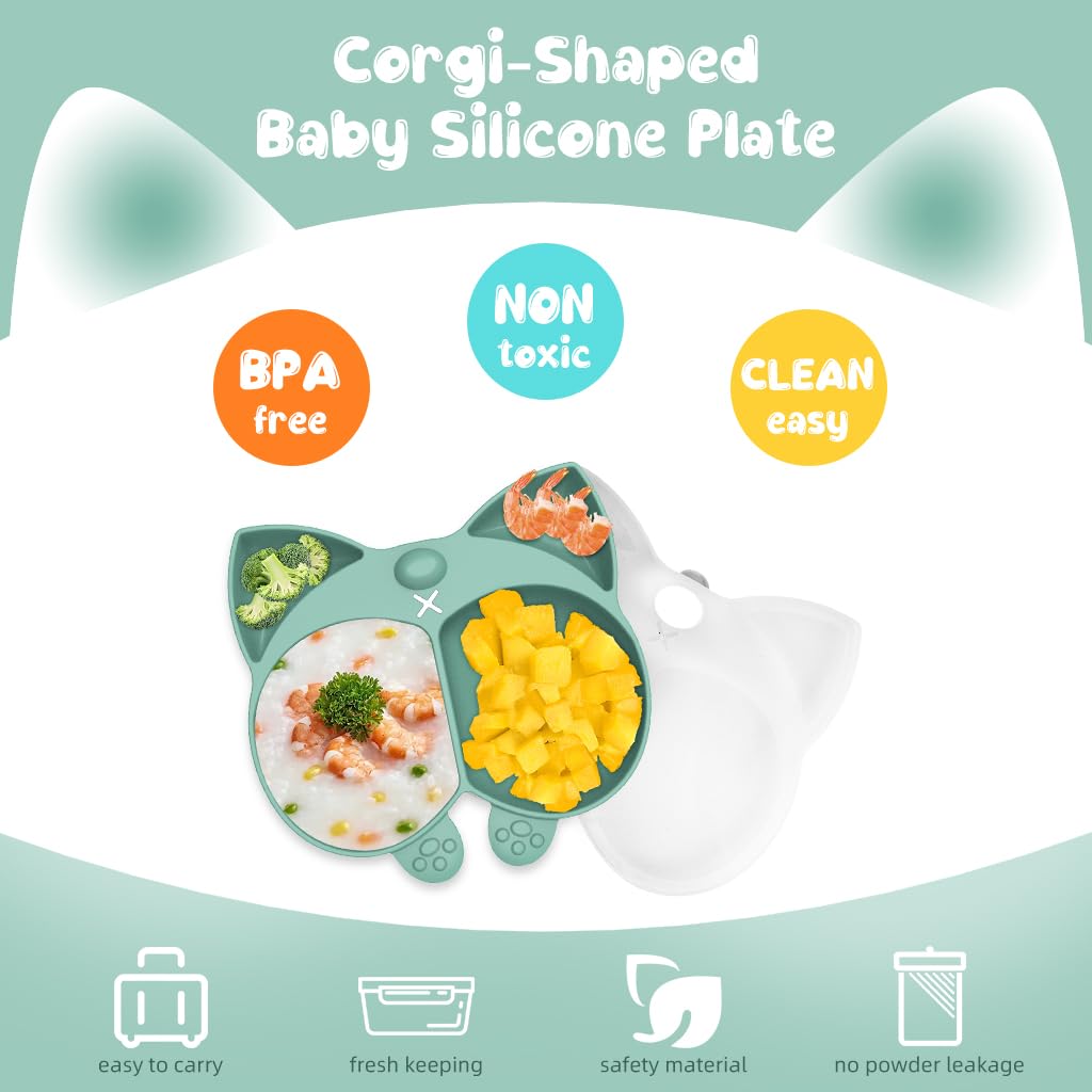 SNOWIE SOFT Suction Plates for Baby BPA Free Silicone Baby Food Plates Cartoon Silicone Food Plate with Strong Suction Cups Baby Food Plates Anti-flip Suction Cup Food Plates for Kids