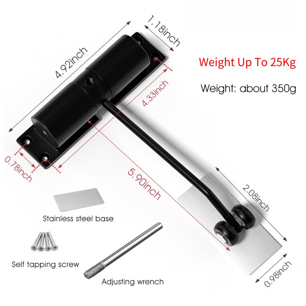 HASTHIP Door Closer, Zinc Alloy Automatic Safety Spring Door Closer, Adjustable Closing Door Hinge, Quiet Door Closer for Wooden Door, Metal Door, Security Door, Weight Up to 30 Kgs (Black)