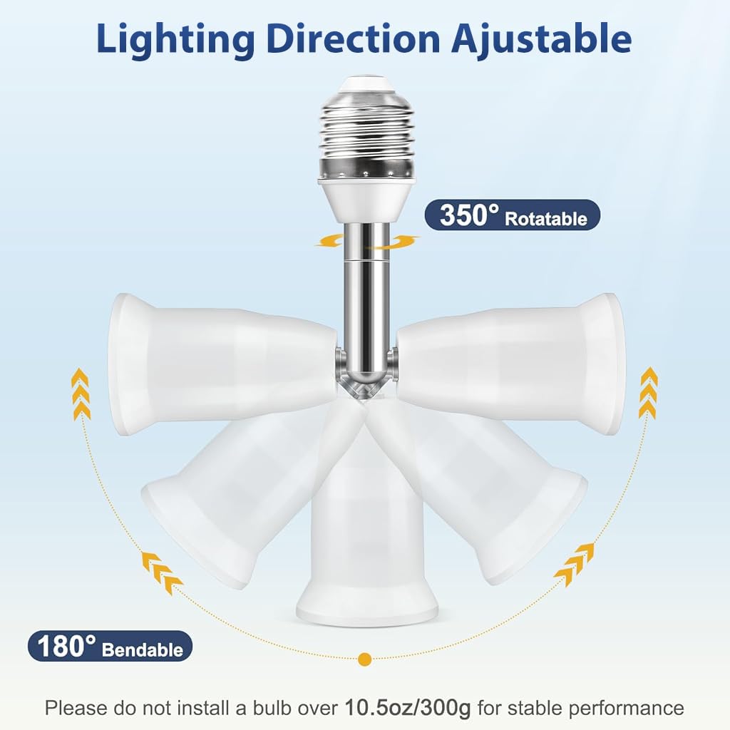 ELEPHANTBOAT 2Pcs Swivel Extension Socket for E27 Light Bulb 180° Rotatable 5.5 Inches Angled Extension Socket for E27 Light Bulb, No Bulb Included