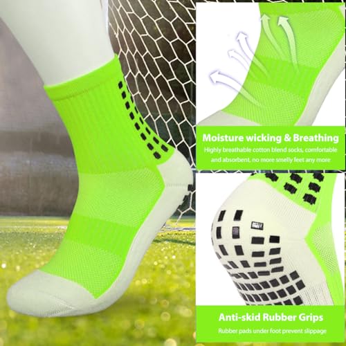 Proberos® Hi-Tech Performance Athletic Football Socks Cushioned High Ankle Sports Anti-Slip for Adult Young Calf Length Rubber Pad Grip Technology Green 2PCS