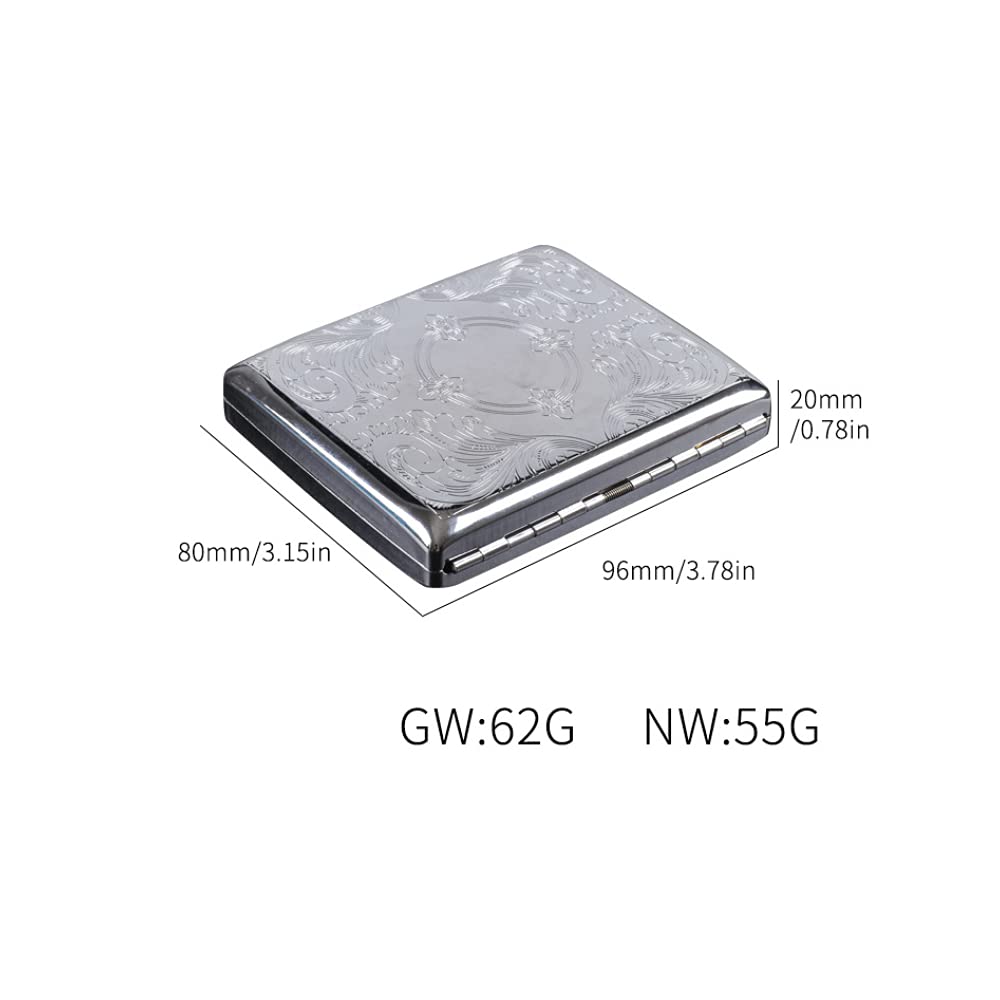 GUSTAVE Retro Metal Cigarette Case - Cigggrate Case - Cigarette Case for Men Stylish - Double Sided Spring Clip Open Pocket Holder for 20 Cigarettes 84mm (Silver)