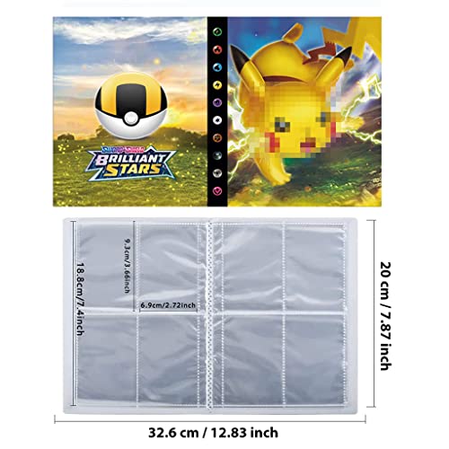 PATPAT Poke-mon Binder, Trading Cards Collector Album for 120 Poke-mon Cards Cartoon Prints Bag Poke-mon Cards Binder Poke-mon Collection Cards Pack Bag Gift for Kids Boys Girls-Pika (No Cards)