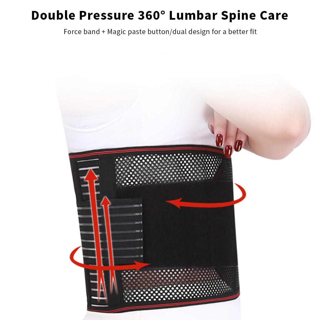 HANNEA Lumbar Support Belt Breathable Mesh Lumbar Support Belt with Stainless Steel Bar Back Support for Pain Relief, Prevent Strains Adjustable Lumbar Support Belt for Men Women, Size M, 29-35''