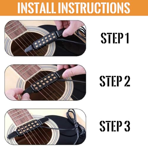 HASTHIP® Guitar Pickup 12 Pole Pieces Design Clip-On Acoustic to Electric Accessories with Tone Volume Control Plug-and-Play Transducer for Studio Live Performances 10Ft Cable 2PCS