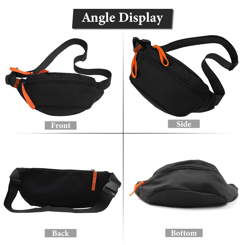 GUSTAVE Waist Bags for Men Women, Fanny Pack Cross Body Nylon Waist Pouch for Men with Quick Release Adjustable Strap for Commuting, Travel, Outdoor Activities, Cycling(Black)