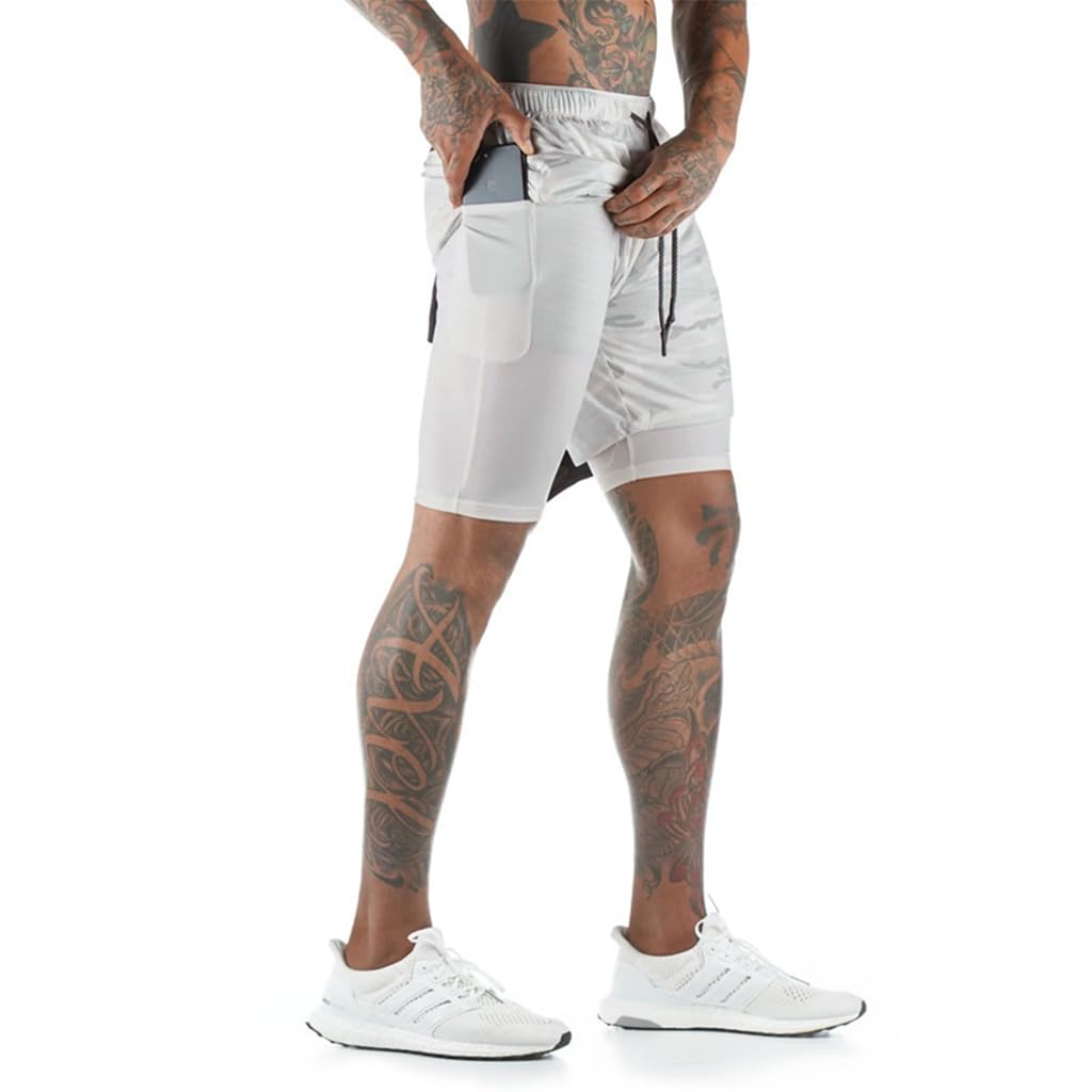 Optifit Men's Quick-Dry Running Shorts - 2-in-1 Multi-Pocket & Invisible Pouch Design for Secure Storage, Towel Loop, Elastic Waist for Running, Gym, Yoga, Hiking - Breathable Fabric (XXL)