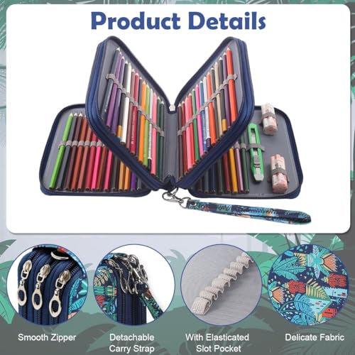 Climberty® Student Pencil Pouch Travel for Colored Pencils with 78 Elastic Loops Cartoon Print Fashion Paint Storage Zipper Bag with Lanyard 6.3x7.87x2.36 2 PCS