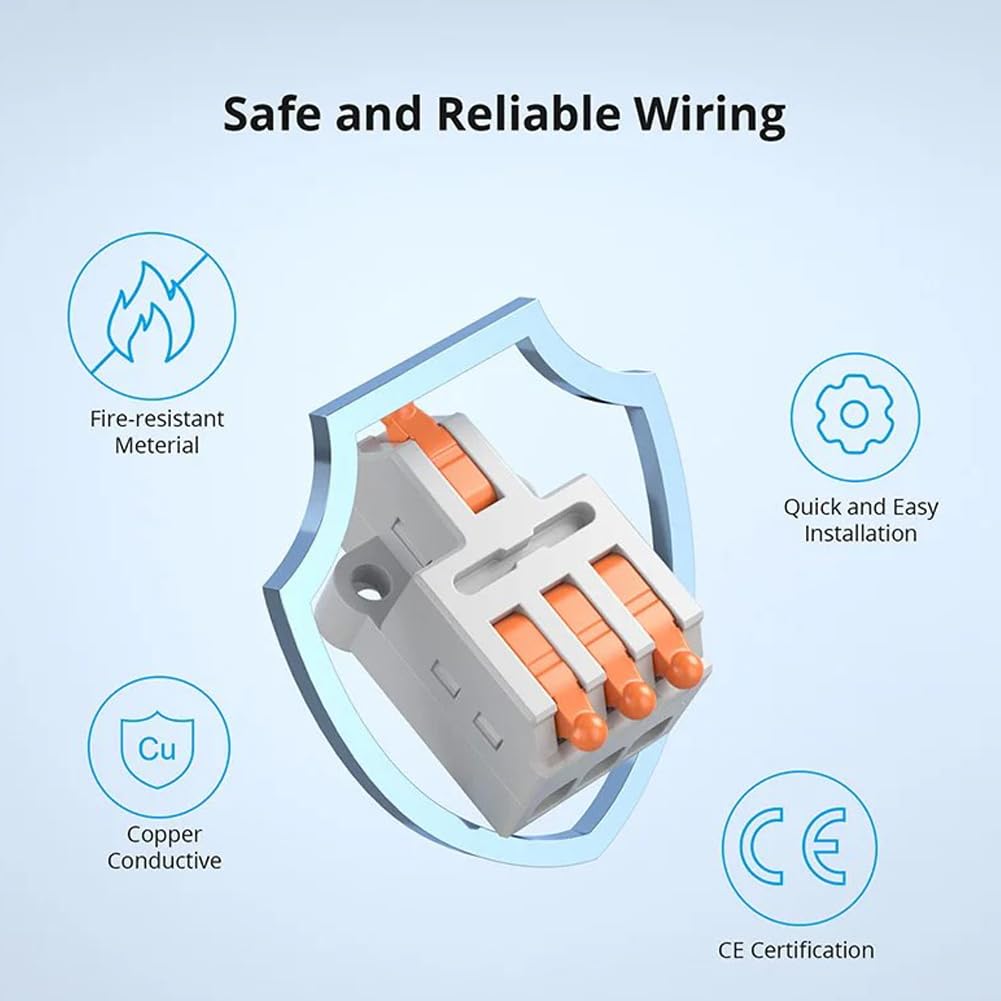 Serplex 54Pcs Wire Connector, Cable Connectors Kit with 10 Types Assorted Wire Connector Kit Universal Quick Wiring Connector for AWG 28-(14)12 Safe Fire Retardant Cable Connectors