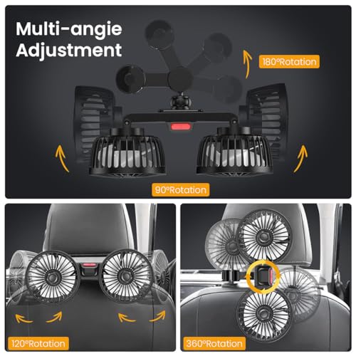 STHIRA® Car Back Seat Headrest Cooling USB Dual with 3 Speeds 5V Mini 360 Degree Rotatable Air for Sedan SUV RV Boat 3 PCS