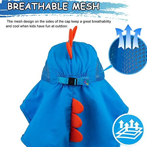 GUSTAVE® Kids Cotton Cartoon Sun Hat with Wide Brim, Mesh Breathable Cap, UV Protection, Neck Flap, Visor, Adjustable Fit for Girls/Boys Age 3-9 Years, Summer Outdoor Blue