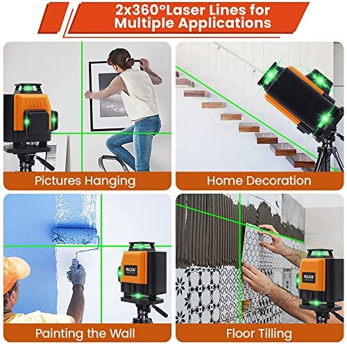 HASTHIP Laser Level, 16 Lines 4X360 Laser Level Self Leveling 4D Rechargeable Laser Level Machine with Accessories Pack Horizontal Vertical Four-Plane Leveling Alignment Laser Level for Construction
