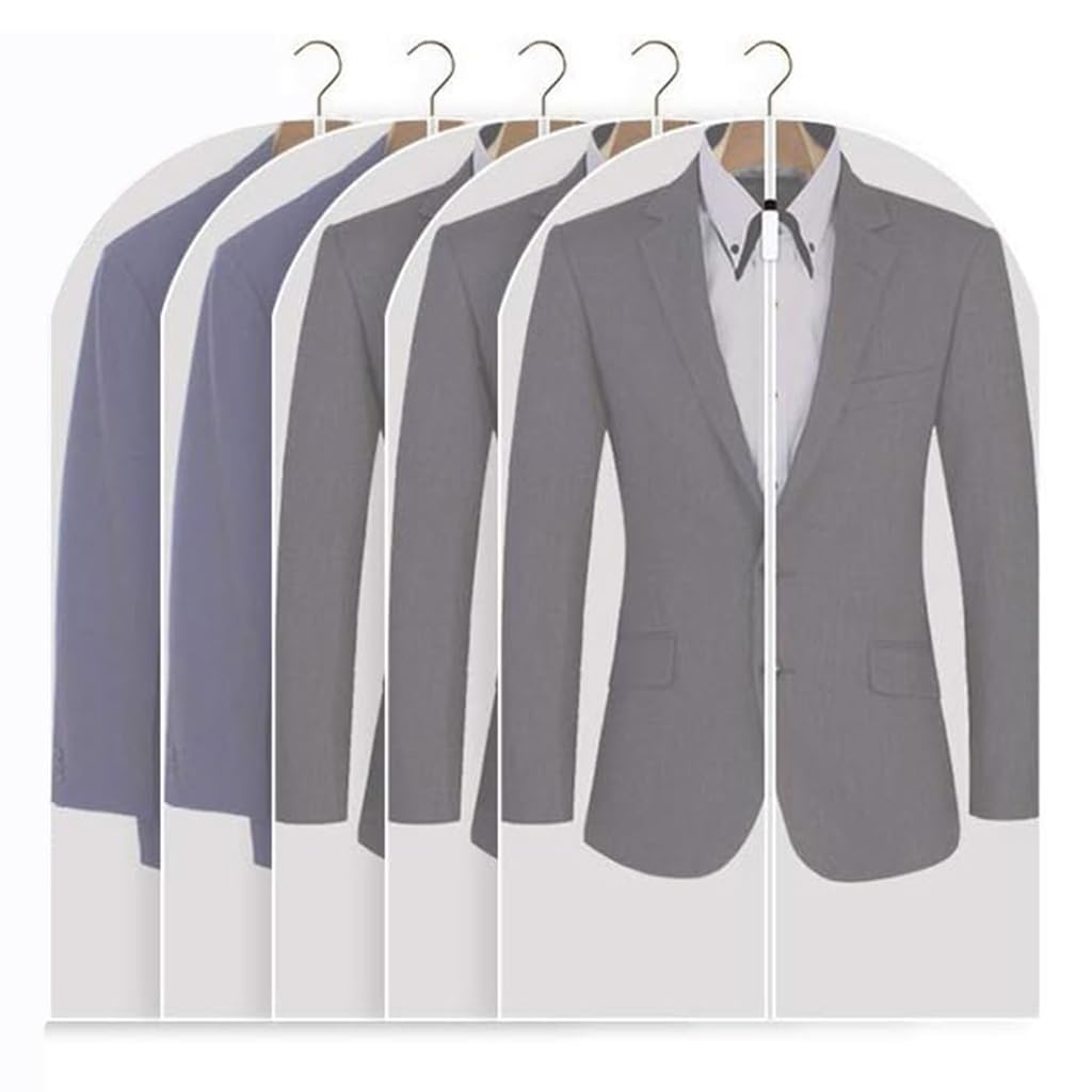 HASTHIP 5Pcs Garment Bag Wardrobe Hanging Garment Bag, PEVA Transparent Dustproof Garment Cover Zip-up Garment Bag for Suit, Coat, Tuxedos, Coats, Blazer, Jacket, 60x100cm
