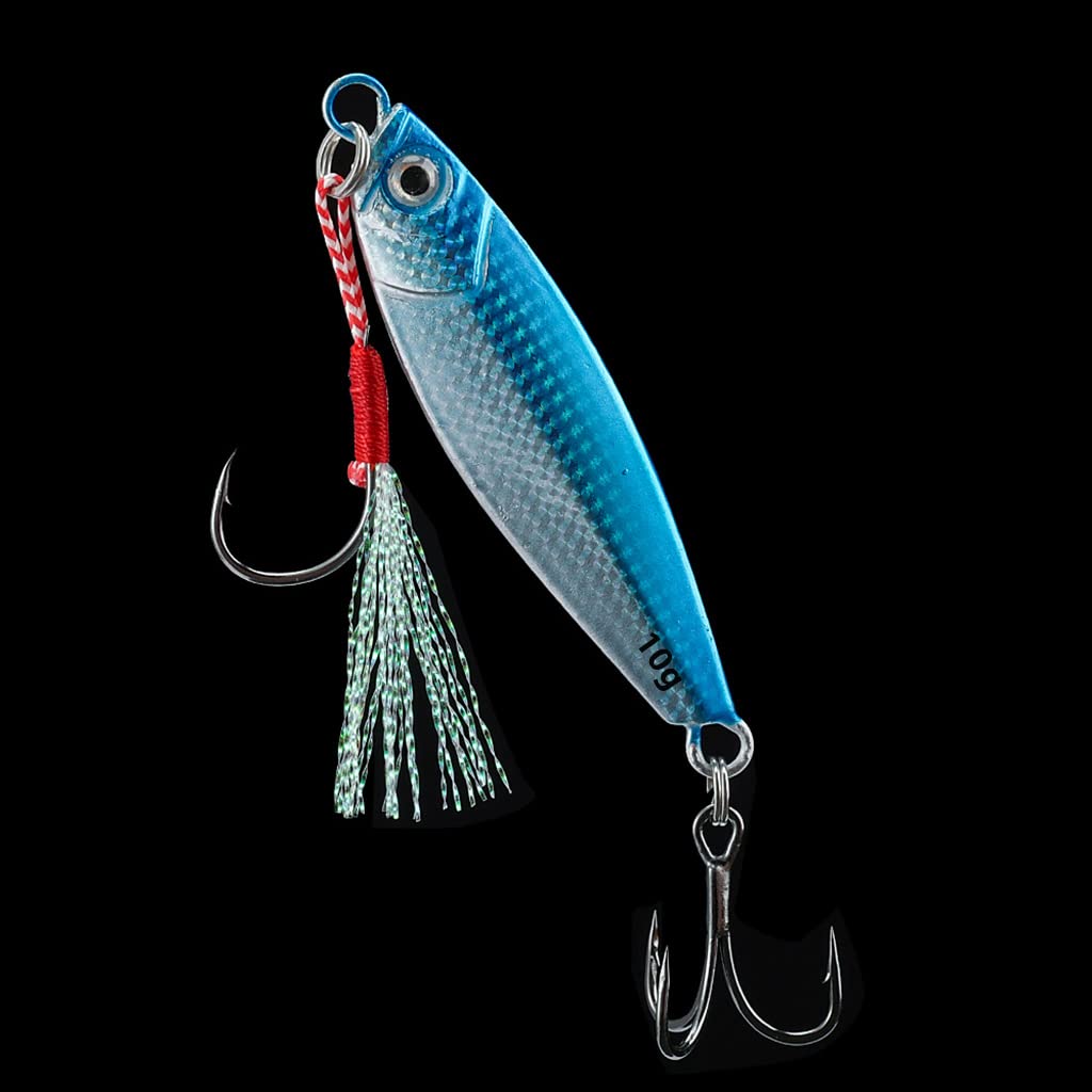 Proberos 5Pcs Fishing Lures, Dual Hook Metal Lures, Sinking Fishing Lure Bait for Saltwater Freshwater Trout Bass Salmon Fishing, Lifelike Eyes, 5 Colors Fishing Lures of 4.8cm, 10g Per One