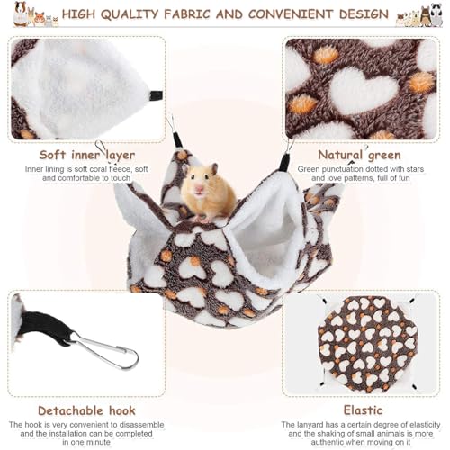 Qpets® Winter Hammock Bed for Small Animals Hibernation Plush Hanging Squirrel House Pets Sleeping Bag for Guinea Pig Ferrets Hamsters Hedgehogs Chinchillas L Multicolor 2PCS