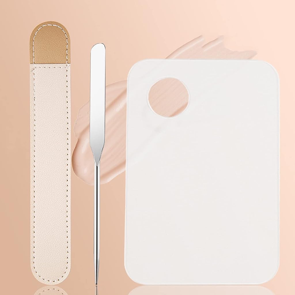 MAYCREATE Makeup Spatula & Palette Set, Stainless Steel Spatula and Clear Acrylic Foundation Palette Combo, Beauty Cosmetic Makeup Tool, Spatula with Protective PU Sleeve