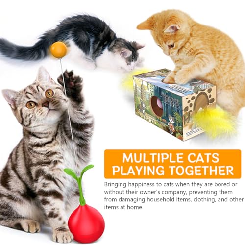 Qpets Cat Toy, Fun Tumbler Feather Toy Cat Teasing Toy Self-entertainment Cat Feather Toy Feather Wand Rocking Tumbler Toy