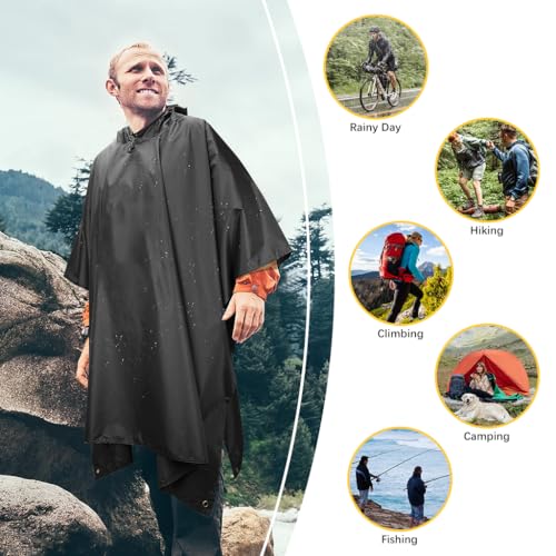 GUSTAVE® Adult Rain Coat 3 in 1 Raincoat with Sun Shade Canopy Hooded Riding Poncho Full Cover Design Windproof Camping Gear with Storage Bag Outdoor Travel Accessory 3PCS