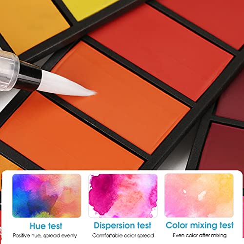 HASTHIP® 42 Colors Foldable Solid Watercolor Paint Set with Refillable Water Brush Pen and Absorbent Sponge Travel for Students Adults Beginners Artist Field Sketch 2 PCS
