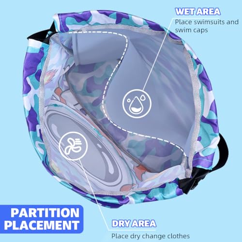 Proberos® Swimming Bag for Kids Waterproof Drawstring Backpack with Shoe Compartment Cartoon Print Polyester Travel Activity Bag 2PCS