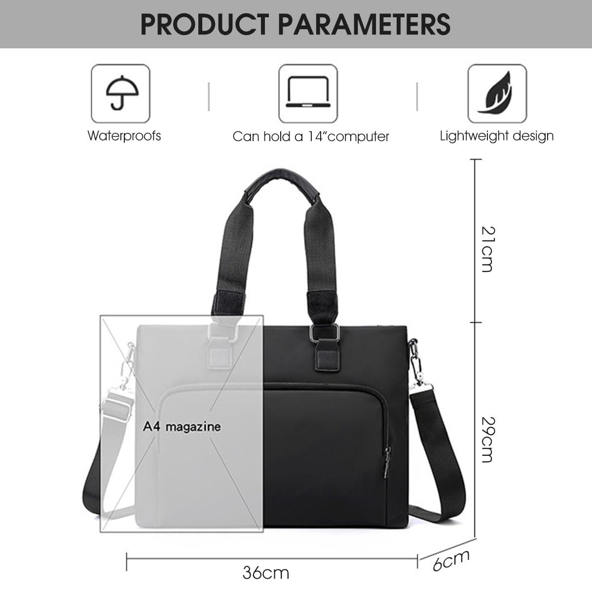GUSTAVE Laptop Bag 14 inches Stylish Waterproof Nylon Laptop Bag Travel Laptop Bag Business Laptop Bag with Handle & Shoulder Strap Laptop Shoulder Bag Travel Shoulder Bag for Men Women