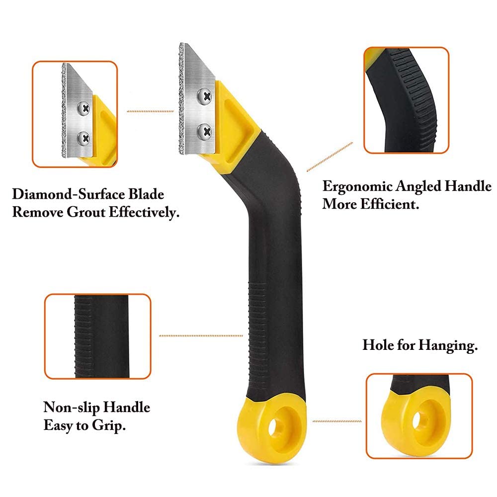 HASTHIP Tile Grout Remover, Angled Grout Tile Scraping Rake Tool + Scraper Tile Grout Saw with 4 Pcs Extra Blades Replacement for Quick Grout Removal Tile Cleaning