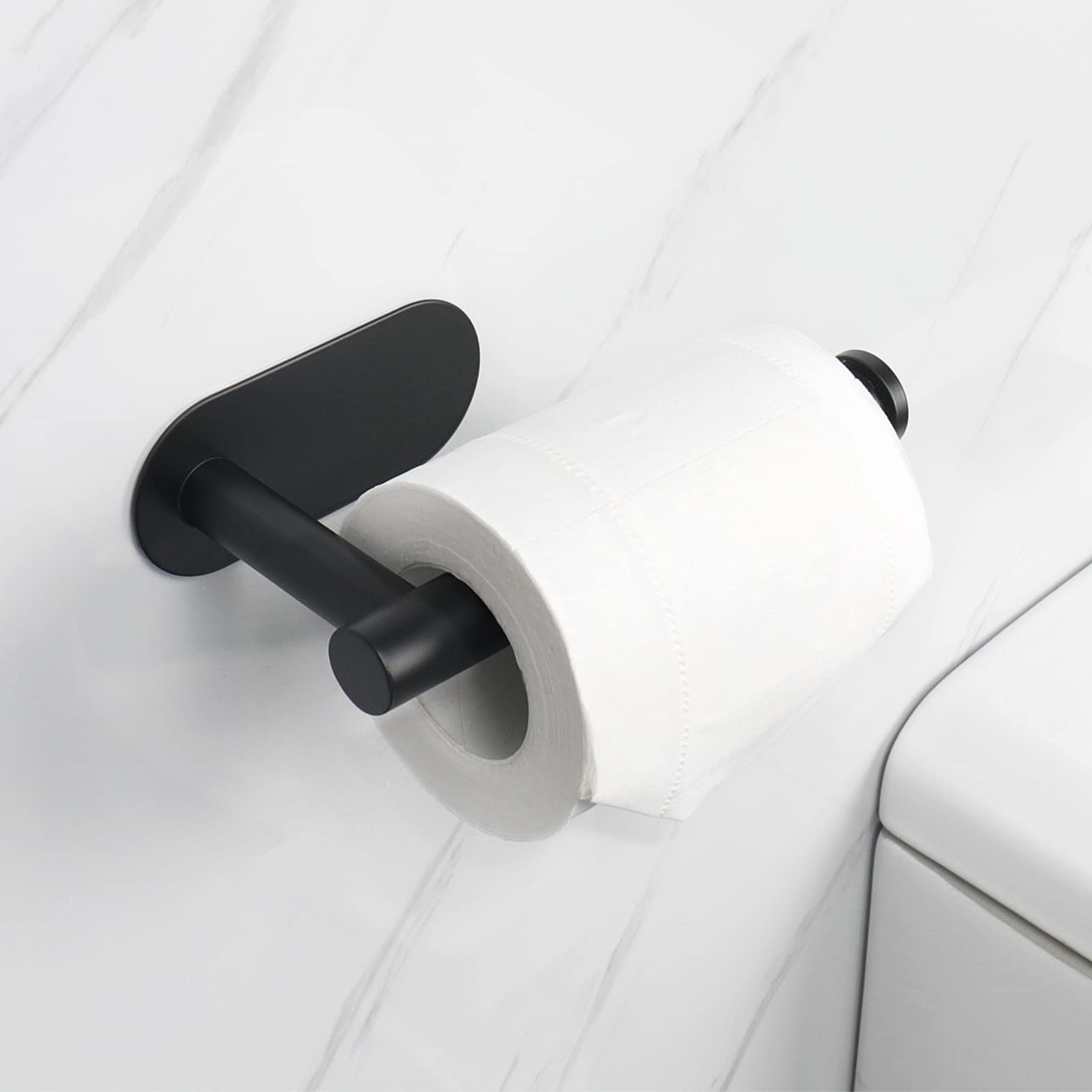 HASTHIP Tissue Paper Holder Self-Adhesive, Premium Thicken SUS304 Stainless Steel Rustproof Adhesive Toilet Roll Holder no Drilling for Bathroom, Kitchen, Washroom (1 Pack, Matte Black)