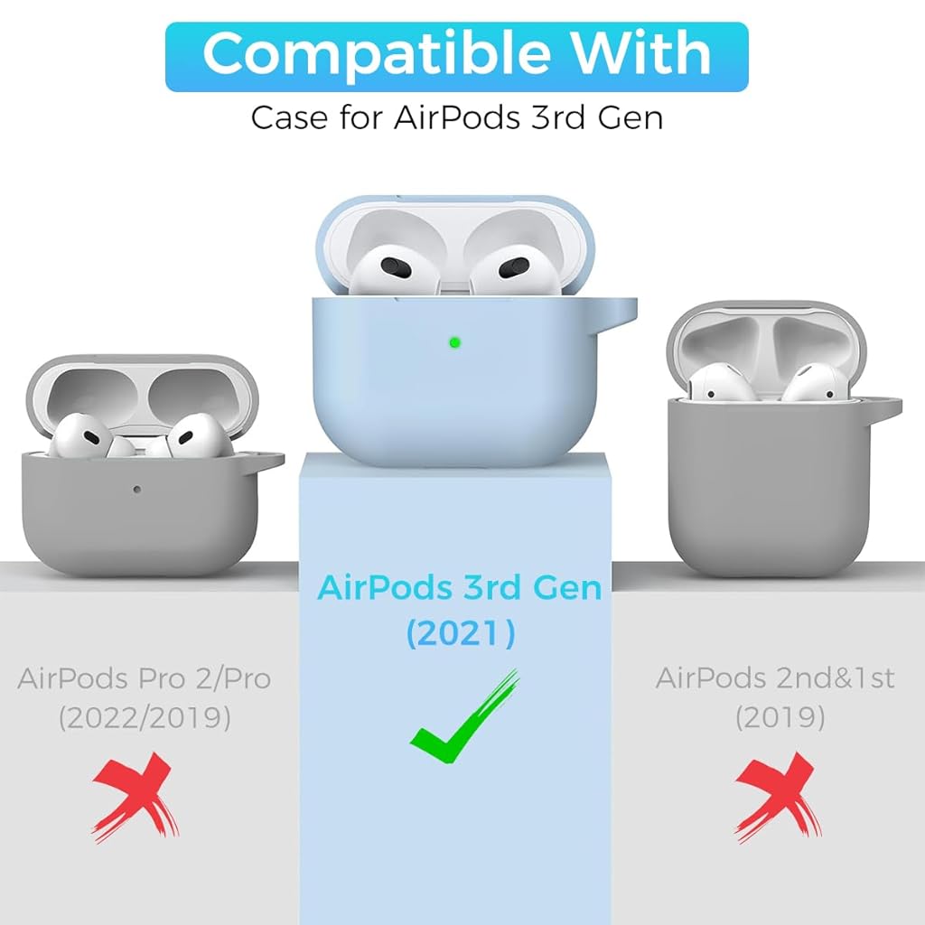 ZORBES® for AirPods 3rd Generation Case Cover Protective Silicone Cover with Carabiner & Dual-Headed Earbud Cleaning Pen Anti-Scratch AirPods 3 Case for Apple AirPods Gen 3 Case, Blue