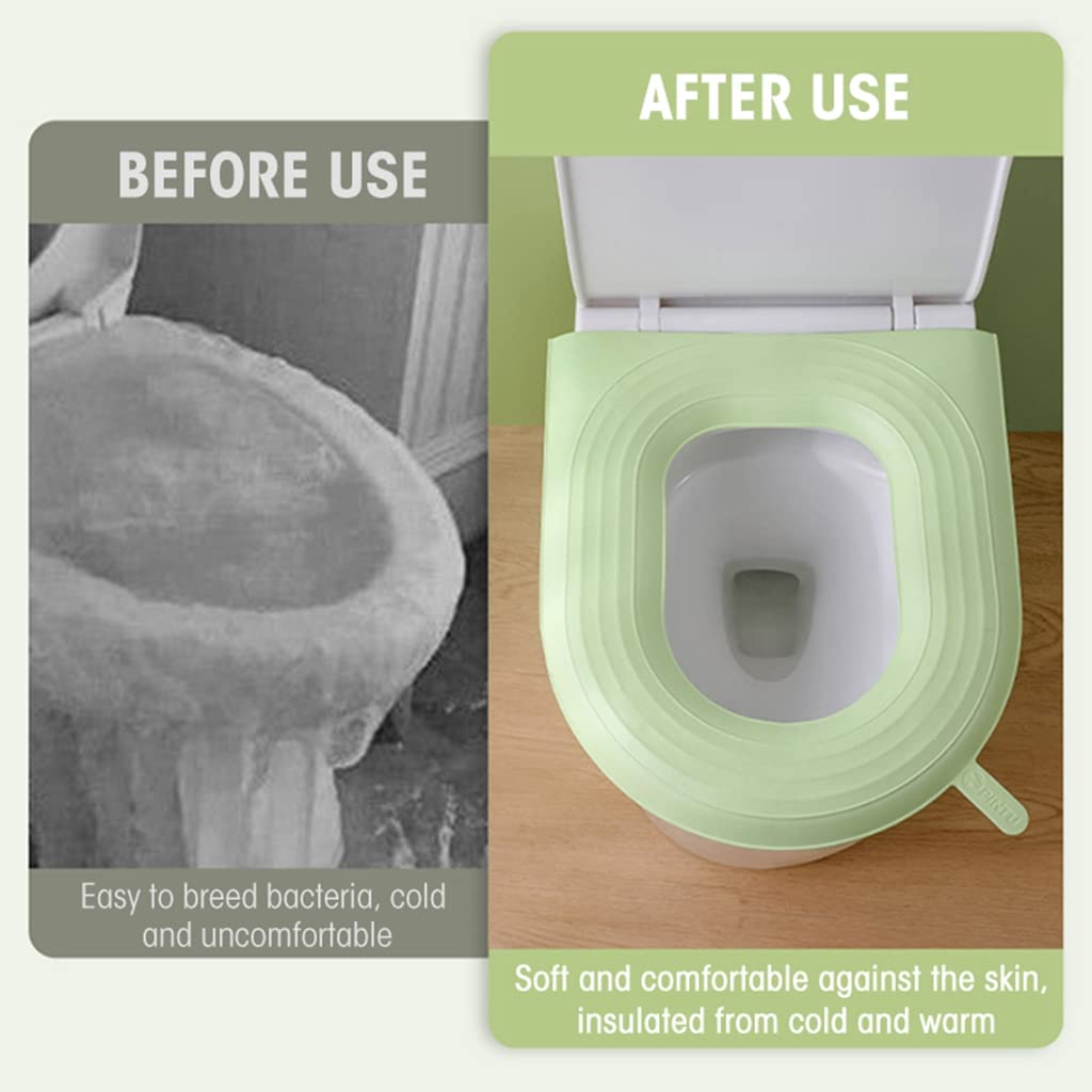HASTHIP Toilet Seat Cover Pads, Waterproof EVA Toilet Seat Cushion with Handle, Reusable EVA Soft Pad Self-Adhesive Toilet Seat Cover Pads, Green