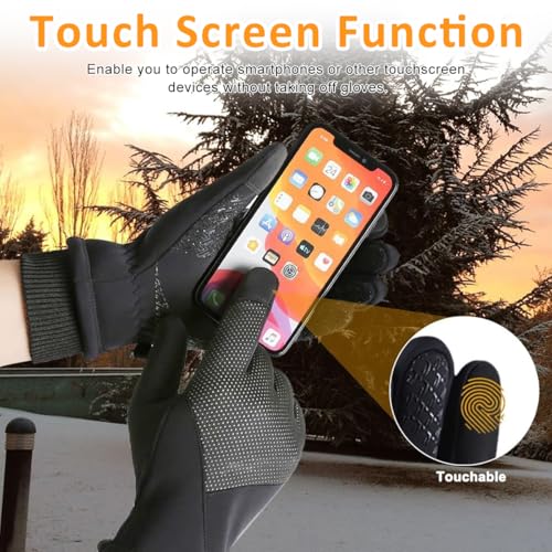 GUSTAVE® Winter Gloves for Men Ski Thermal Fleece Lined Touchscreen Compatible Anti Slip Silicone Grip Waterproof Windproof Snow Cycling Running Sports XL 3PCS