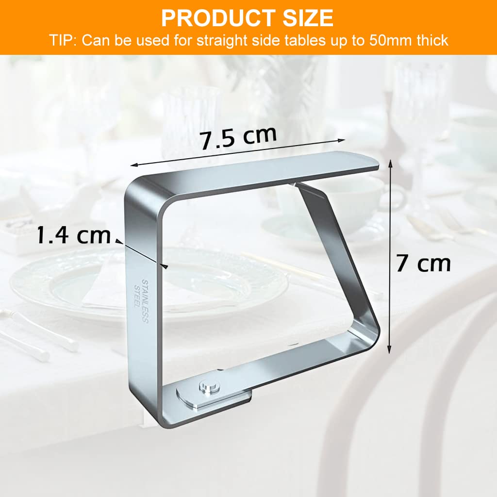 Supvox Tablecloth Clips, 4 Pack Stainless Steel Large Table Cover Clamps Table Cloth Holderss, Heavy Duty Picnic Table Clips, Table Cloth Holders Ideal for Restaurant Weddings Party (7 * 7.5cm)