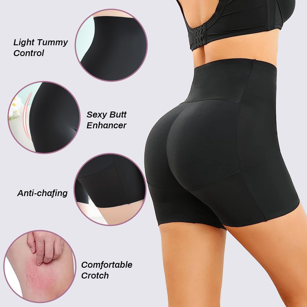 PALAY Womens Padded Underwear Butt Lifter Panty Invisible Body Shaping Butt Lifting Underwear High Waist Hip Pad Enhancer Shorts, M, Black