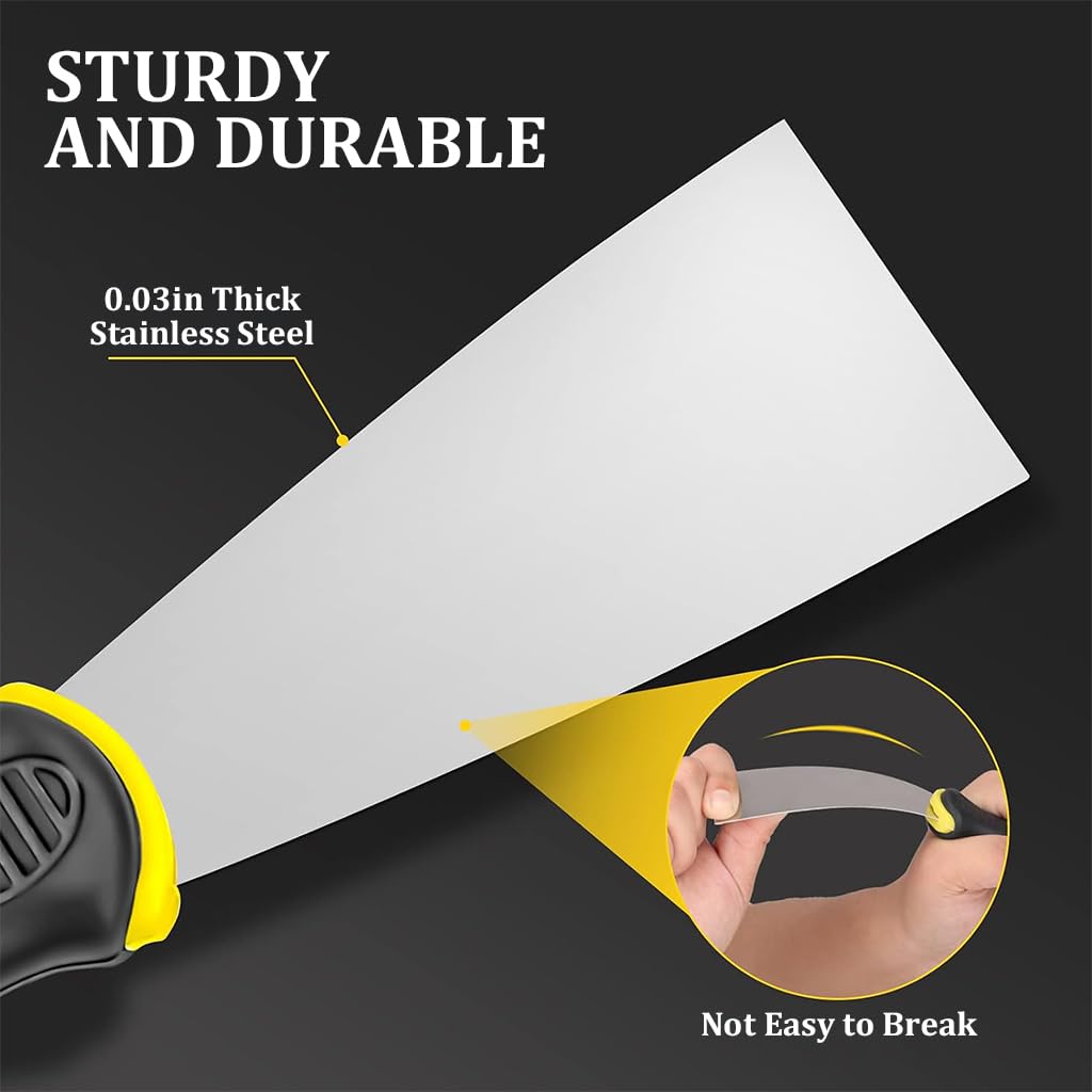 HASTHIP 5PCS Putty Scraper Multi Size Stainless Steel Paint Scraper Tool 1/2/3/4/5 inch Putty Scraper Wide Edge Putty Tools Narrow Putty Scraper for Spackling, Wallpaper Scraper, Spatula Scraper