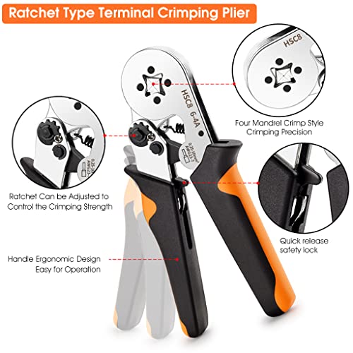 HASTHIP® Wire Connector Cable Crimping Tool Ferrule Kit Self-Adjusting Square Crimper Plier for AWG22-7 with 3600PCS Assortment