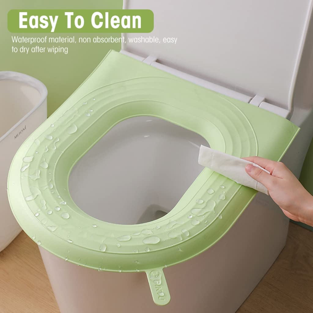 HASTHIP Toilet Seat Cover Pads, Waterproof EVA Toilet Seat Cushion with Handle, Reusable EVA Soft Pad Self-Adhesive Toilet Seat Cover Pads, Green