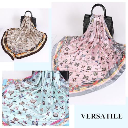SANNIDHI® 6PCS Silk Head Scarf for Women Satin Hair 35 Inch Square Polyester Headscarf Elegant Printed Summer Neck Scarves Mothers Day Gift Ladies