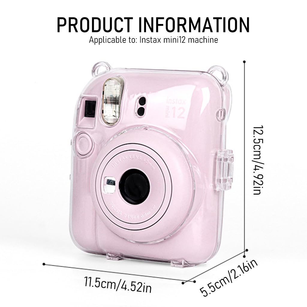 ZORBES Protective Camera Case for Fujifilm Instax Mini 12 Instant Film Camera Clear Case with Photo Slot Design, Travel Camera Case for Fujifilm Instax Mini 12 with Adjustable Shoulder Strap